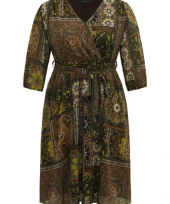 Boho Print Wrap Elastic Waist Belted Dress 17 Boho Print Wrap Elastic Waist Belted Dress -Clothing Shop 587726646 ye