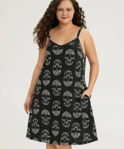 Halloween Skull Print Pocket Cami Sleep Dress 12 Halloween Skull Print Pocket Cami Sleep Dress -Clothing Shop 58844511 iy