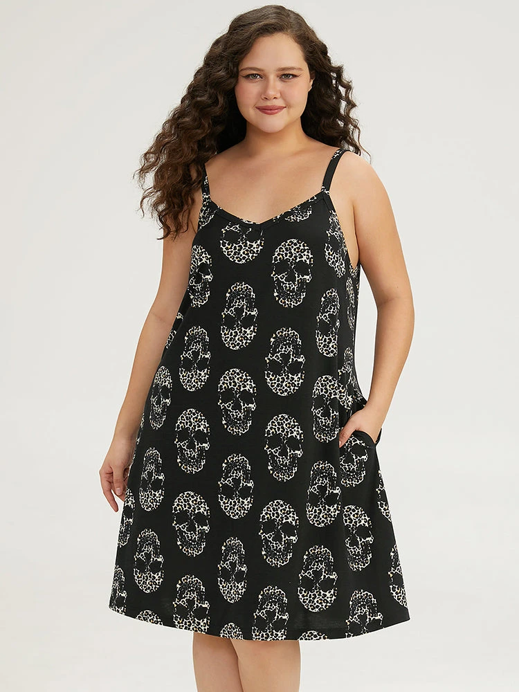 Halloween Skull Print Pocket Cami Sleep Dress 5 Halloween Skull Print Pocket Cami Sleep Dress - Image 3
