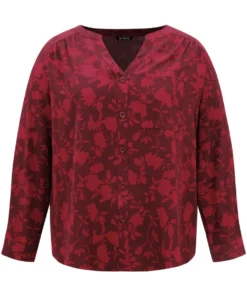 Silhouette Floral Print Gathered Tab Sleeve Blouse -Clothing Shop 588453534 kt 9d77e776 2d82 4148 babe 97c5f37be01f