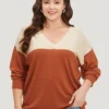 Supersoft Essentials Colorblock Two Tone Patchwork V Neck Pullover -Clothing Shop 588644970 jq a86bc7c5 1cf2 4903 8280 6c7b559cd975