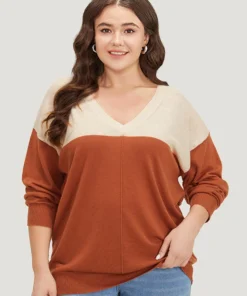 Supersoft Essentials Colorblock Two Tone Patchwork V Neck Pullover