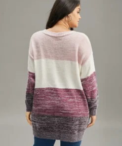 Colorblock Button Through Fuzzy Cardigan -Clothing Shop 588942455 ak