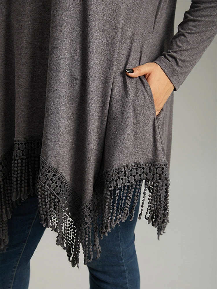 Solid Tassels Trim Pocket Asymmetrical Hem T-shirt 8 Solid Tassels Trim Pocket Asymmetrical Hem T-shirt - Image 6