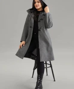 Plaid Hooded Pocket Duffle Button Tunic Coat -Clothing Shop 59084141 gf