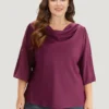 Solid Cowl Neck Tab Sleeve Blouse -Clothing Shop 591424691 vq