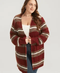 Striped Contrast Pointelle Knit Open Front Heather Cardigan 11 Striped Contrast Pointelle Knit Open Front Heather Cardigan -Clothing Shop 591438644 lo