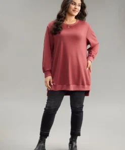 Solid Rib Knit Hem High Low Hem Sweatshirt 14 Solid Rib Knit Hem High Low Hem Sweatshirt -Clothing Shop 591792845 ea