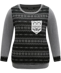 Boho Print Patchwork Lace Panel T-shirt -Clothing Shop 59218583 pc