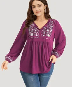 Floral Embroidered Knot Neck Lantern Sleeve T-shirt 41 Floral Embroidered Knot Neck Lantern Sleeve T-shirt -Clothing Shop 592255555 vq b92c12f9 c67a 4d25 a1ca 281f2d2016de