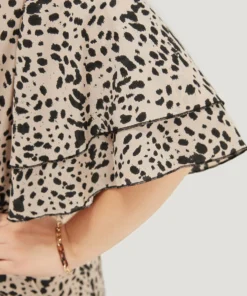 Allover Print Ruffle Layered Sleeve Pocket Belted Jumpsuit 16 Allover Print Ruffle Layered Sleeve Pocket Belted Jumpsuit -Clothing Shop 593029185 ii