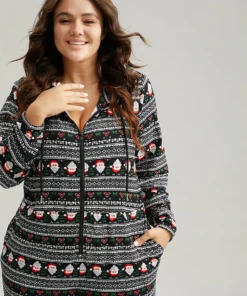 Christmas Print Zipper Hooded Drawstring Sleep Jumpsuit 14 Christmas Print Zipper Hooded Drawstring Sleep Jumpsuit -Clothing Shop 593042959 ye