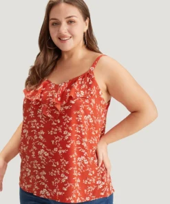 Ditsy Floral Ruffle Trim Cami Top -Clothing Shop 593522444 is