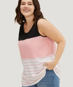 Striped Contrast Crew Neck Tank Top -Clothing Shop 593713586 ys be1fe381 66ae 4704 a549 cadd32a8632f