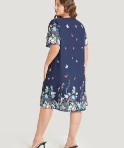 Butterfly & Floral Round Neck Print Pocket Knee Dress -Clothing Shop 593828174 hu 0e804dbe 0cf9 465a 8eda 9a29513e7e94