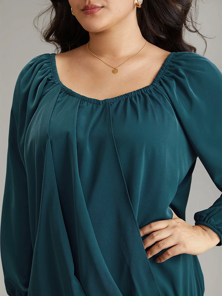 Static-Free Solid Lantern Sleeve Plicated Detail Blouse 7 Static-Free Solid Lantern Sleeve Plicated Detail Blouse - Image 5