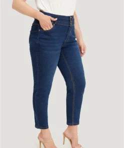 Very Stretchy High Rise Dark Wash Layered Contrast Stitch Jeans -Clothing Shop 594306500 ee
