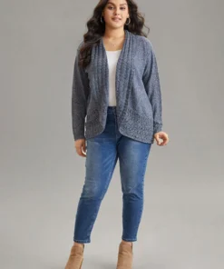 Solid Heather Lapel Collar Arc Hem Cardigan -Clothing Shop 595337472 zr