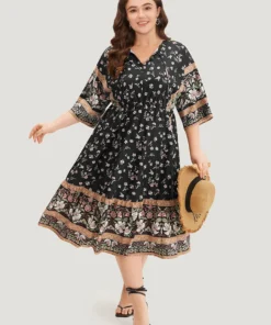 Bandana Print Tie Neck Flounce Sleeve Dress -Clothing Shop 595437692 xg