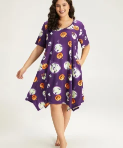 Halloween Graphic Round Neck Sleep Midi Dress -Clothing Shop 595551156 bz d610242c 252b 4d61 bc39 40ec080d195f