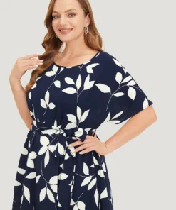 Leaf Print Pocket Belted Dress -Clothing Shop 595769163 bw