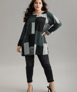 Colorblock Contrast Round Neck T-shirt -Clothing Shop 596029951 ia