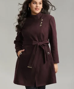 Solid Metal Detail Belted Pocket Coat -Clothing Shop 596131893 yb
