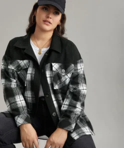 Plaid Patchwork Patched Pocket Button Through Shacket