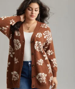 Anti-Pilling Floral Print Drop Shoulder Cardigan