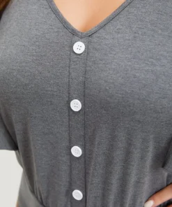 Plain Button Detail Flutter Sleeve Bodysuit -Clothing Shop 597359548 kx