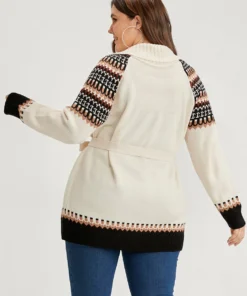 Fair Isle Pointelle Knit Belted Jacquard Button Front Cardigan -Clothing Shop 597429078 la 8f5f438a 0d94 47a9 932f d4110a704bcd