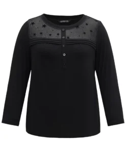 Star Mesh Patchwork Button Detail T-shirt -Clothing Shop 598460725 mc 5d32f177 f41d 44c9 a6b8 bb56d7db940d