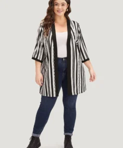 Striped Patchwork Contrast Open Front Kimono 14 Striped Patchwork Contrast Open Front Kimono -Clothing Shop 59865744 pa