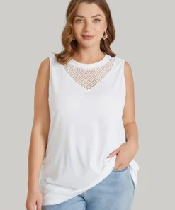 Solid Sleeveless Lace Insert Tank Top