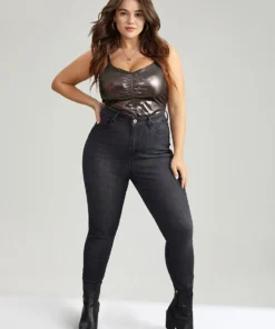 Solid Patchwork Ruched Adjustable Straps Bodysuit -Clothing Shop 59912267 yy