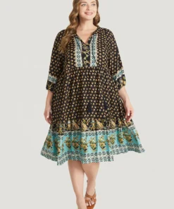 Bandana Tassels Lantern Sleeve Ruffle Pocket Keyhole Neck Dress -Clothing Shop 599279108 qe e0c1a712 dcbf 452c ab59 6970d5252b01