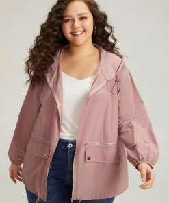 Plain Hooded Pocket Zipper Fly Drawstring Jacket -Clothing Shop 599408391 px