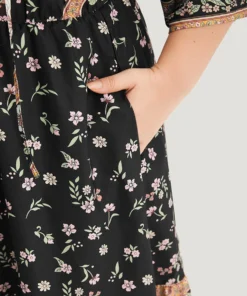 Bandana Print Tie Neck Flounce Sleeve Dress -Clothing Shop 599582390 xf