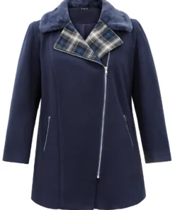 Plaid Asymmetrical Lapel Collar Patchwork Fuzzy Trim Coat 13 Plaid Asymmetrical Lapel Collar Patchwork Fuzzy Trim Coat -Clothing Shop 599850917 lf