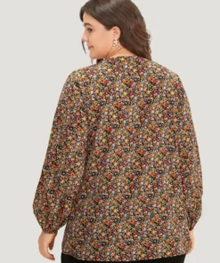 Ditsy Floral Notched Frill Trim Blouse -Clothing Shop 599959580 zz