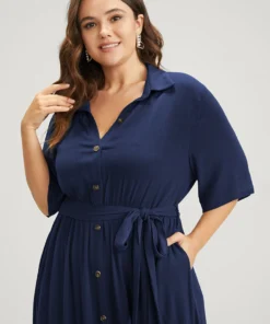 Solid Button Pocket Shirt Collar Belted Maxi Dress -Clothing Shop 5 2ce93464 7f07 4ca5 8d21 6c4e60d29035