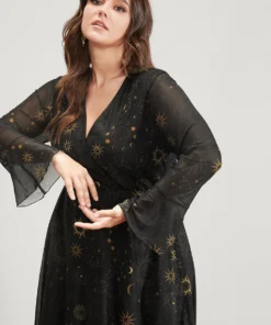 Halloween Moon And Star Bell Sleeve Surplice Neck Midi Dress -Clothing Shop 5 3b897503 939f 4269 9627 ea8100756cb1