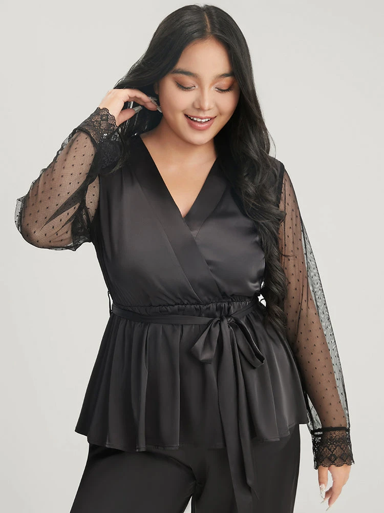 Solid Mesh Lace Wrap Belted Pajama Set 7 Solid Mesh Lace Wrap Belted Pajama Set - Image 5