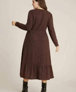 Solid Pocket Rib Knit Ruffle Hem Dress Without Belt -Clothing Shop 5 670defcc 352d 443e ab02 514d7a82ccef