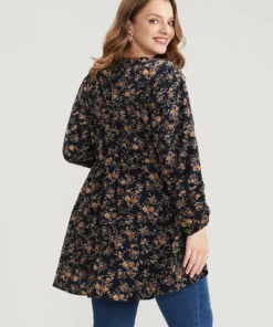 Floral Wrap Lantern Sleeve High Low Hem Blouse Without Hat -Clothing Shop 5 ab207cba a13f 442a a71b f8d8d132c11b