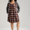 Plaid Patchwork Contrast Curved Hem Sleep Dress -Clothing Shop 600196618 jc