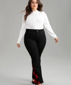 Flare Leg Plaid Patchwork Pocket Jeans -Clothing Shop 600296307 os 3adc77f5 e057 4fe6 abad f7c5c0fef9aa