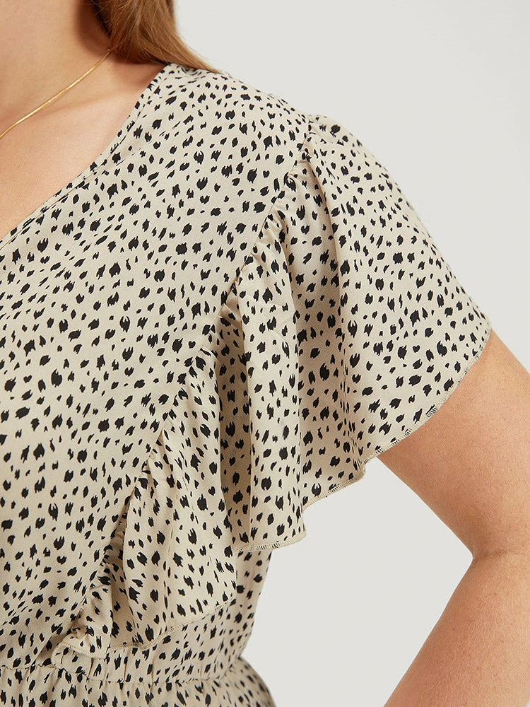 Leopard Ruffle Cap Sleeve V Neck Pocket Jumpsuit 10 Leopard Ruffle Cap Sleeve V Neck Pocket Jumpsuit - Image 8