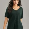 Solid Heather V Neck Dolman Sleeve T-shirt -Clothing Shop 600427334 zm