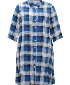 Plaid Shirt Collar Pocket Button Through Kimono -Clothing Shop 600734711 ob